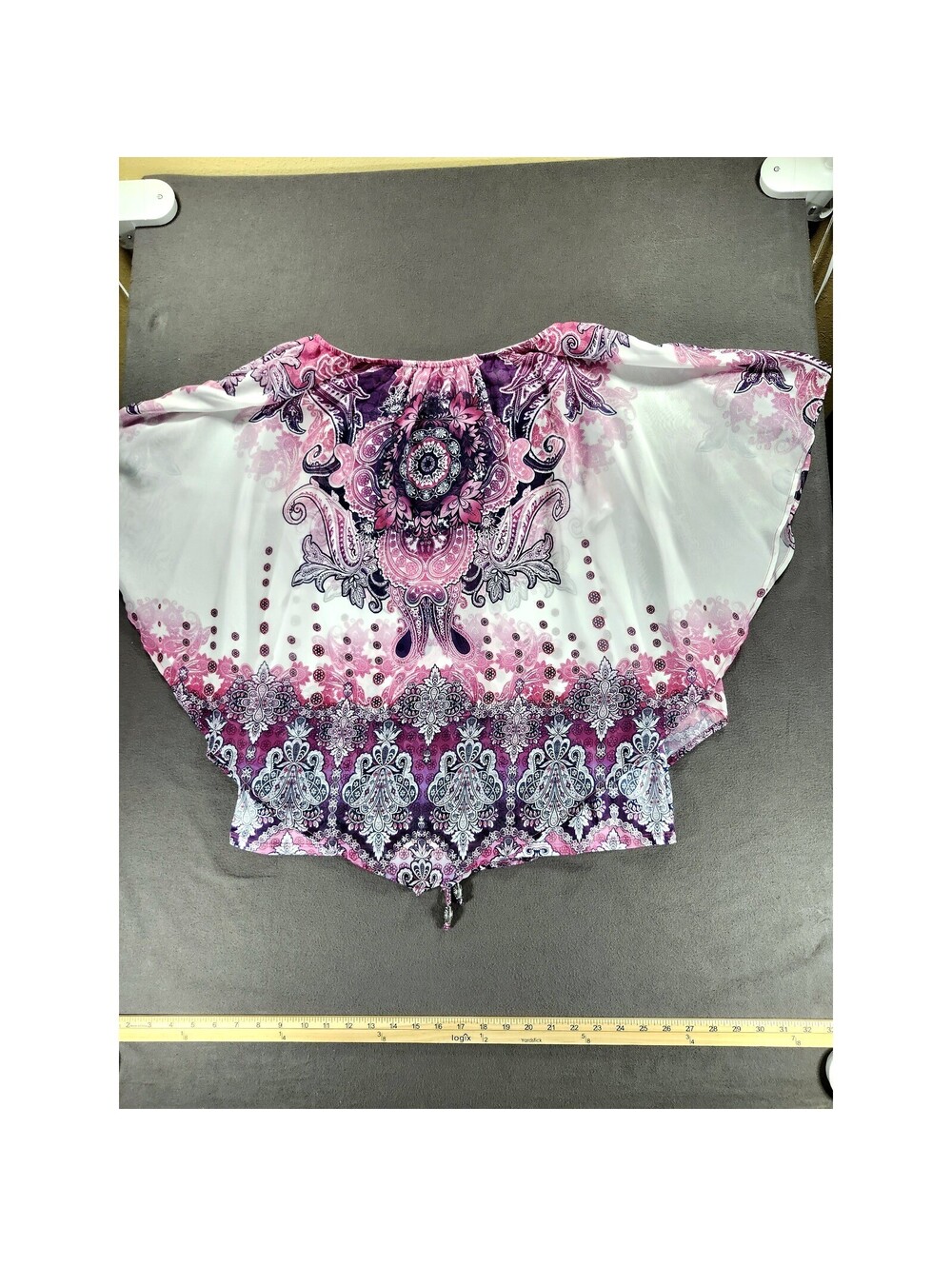 Simply Emma Womens 1X Pink Purple Paisley Flutter Sleeve Top 295 - Picture 7 of 8